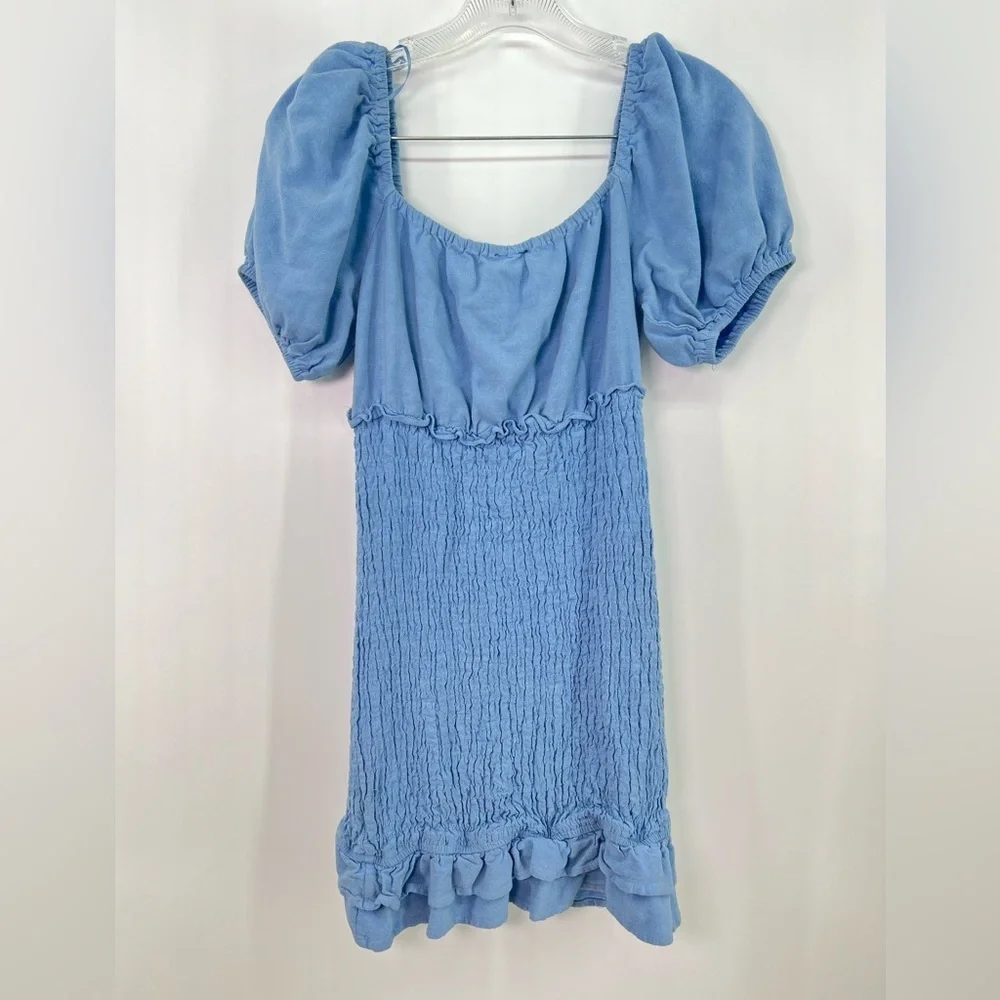 Vici Collection Light Blue Square Neck Puff Sleeve Smocked Mini Dress M Medium